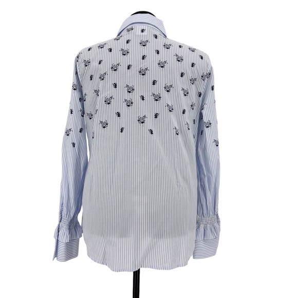 Cabi Whitney Shirt # 5368, Blue and White Striped and Floral Print, Medium - Picture 7 of 17
